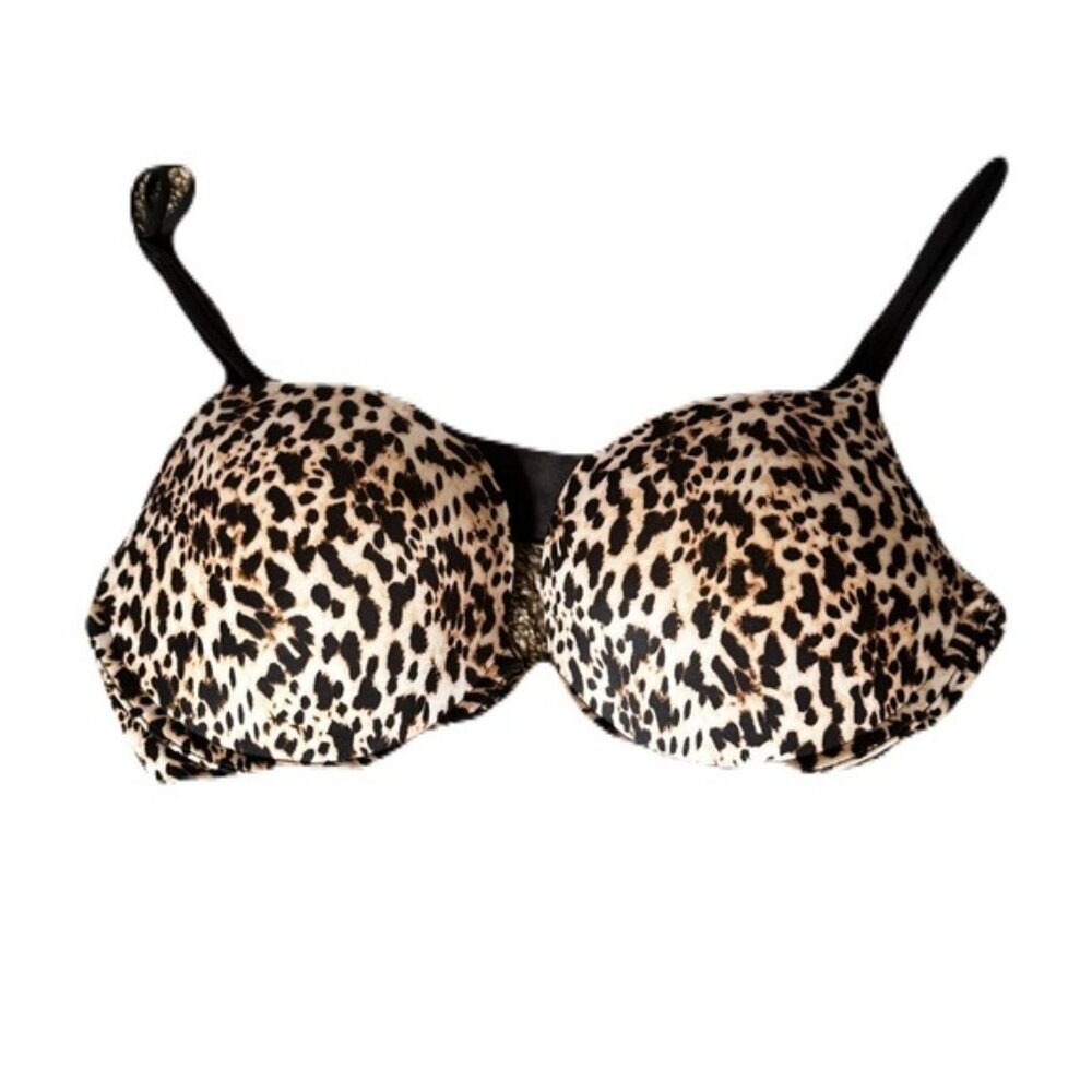 Victoria Secret 34D Very Sexy Uplift Plunge Leopard Print Bra